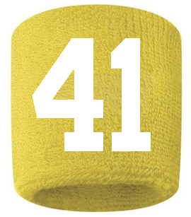 Number 41 Custom Yellow w/ White #'s Sweatband Wristband Embroidered Stitched