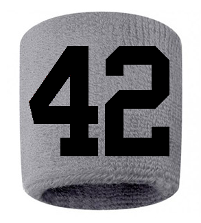 Number 42 Custom Gray w/ Black #'s Sweatband Wristband Embroidered Stitched