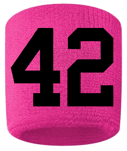 Number 42 Custom Hot Pink w/ Black #'s Sweatband Wristband Embroidered Stitched