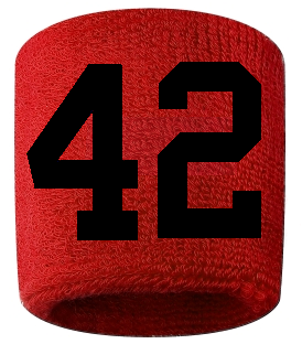 Number 42 Custom Red w/ Black #'s Sweatband Wristband Embroidered Stitched