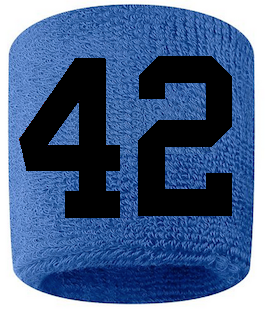 Number 42 Custom Royal Blue w/ Black #'s Sweatband Wristband Embroidered Stitched