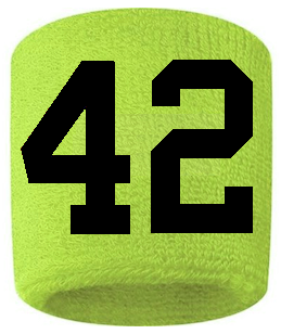 Number 42 Custom Volt Neon Lime Green w/ Black #'s Sweatband Wristband Embroidered Stitched