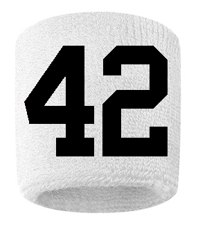 Number 42 Custom White w/ Black #'s Sweatband Wristband Embroidered Stitched