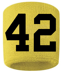 Number 42 Custom Yellow w/ Black #'s Sweatband Wristband Embroidered Stitched