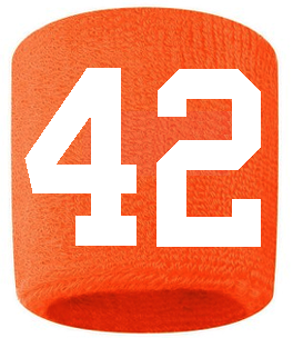 Number 42 Custom Orange w/ White #'s Sweatband Wristband Embroidered Stitched