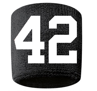 Number 42 Custom Black w/ White #'s Sweatband Wristband Embroidered Stitched