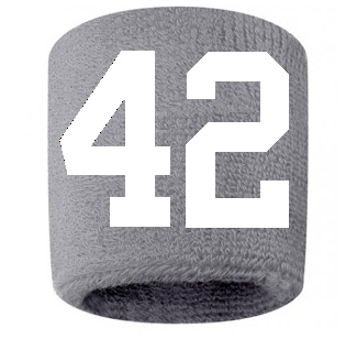 Number 42 Custom Gray w/ White #'s Sweatband Wristband Embroidered Stitched