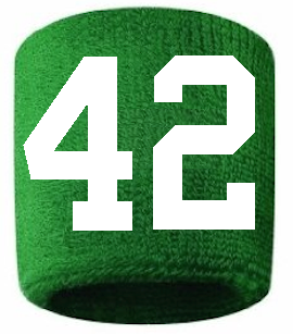 Number 42 Custom Green w/ White #'s Sweatband Wristband Embroidered Stitched