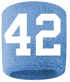 Number 42 Custom Light Blue w/ White #'s Sweatband Wristband Embroidered Stitched