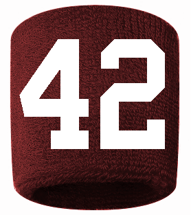 Number 42 Custom Maroon w/ White #'s Sweatband Wristband Embroidered Stitched