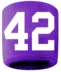 Number 42 Custom Purple w/ White #'s Sweatband Wristband Embroidered Stitched