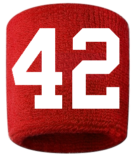 Number 42 Custom Red w/ White #'s Sweatband Wristband Embroidered Stitched