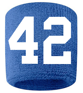 Number 42 Custom Royal Blue w/ White #'s Sweatband Wristband Embroidered Stitched
