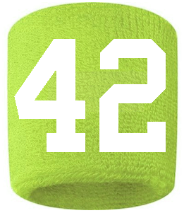 Number 42 Custom Volt Neon Lime Green w/ White #'s Sweatband Wristband Embroidered Stitched