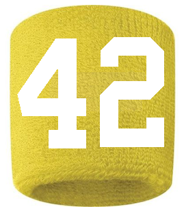 Number 42 Custom Yellow w/ White #'s Sweatband Wristband Embroidered Stitched
