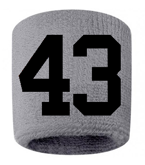 Number 43 Custom Gray w/ Black #'s Sweatband Wristband Embroidered Stitched