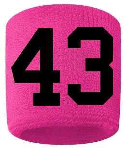 Number 43 Custom Hot Pink w/ Black #'s Sweatband Wristband Embroidered Stitched