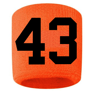Number 43 Custom Orange w/ Black #'s Sweatband Wristband Embroidered Stitched