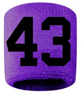 Number 43 Custom Purple w/ Black #'s Sweatband Wristband Embroidered Stitched