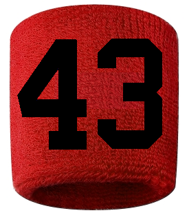Number 43 Custom Red w/ Black #'s Sweatband Wristband Embroidered Stitched