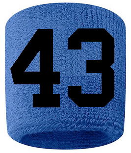 Number 43 Custom Royal Blue w/ Black #'s Sweatband Wristband Embroidered Stitched