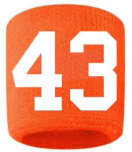 Number 43 Custom Orange w/ White #'s Sweatband Wristband Embroidered Stitched