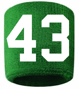 Number 43 Custom Green w/ White #'s Sweatband Wristband Embroidered Stitched