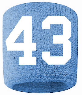Number 43 Custom Light Blue w/ White #'s Sweatband Wristband Embroidered Stitched - SportsJewelryProShop