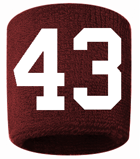 Number 43 Custom Maroon w/ White #'s Sweatband Wristband Embroidered Stitched