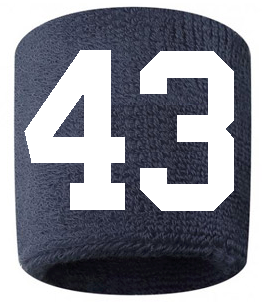 Number 43 Custom Navy Blue w/ White #'s Sweatband Wristband Embroidered Stitched
