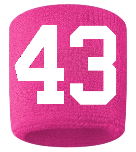 Number 43 Custom Hot Pink w/ White #'s Sweatband Wristband Embroidered Stitched