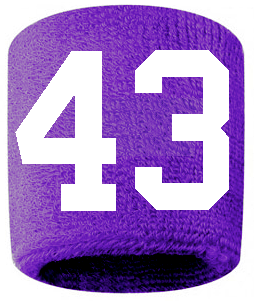Number 43 Custom Purple w/ White #'s Sweatband Wristband Embroidered Stitched