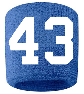 Number 43 Custom Royal Blue w/ White #'s Sweatband Wristband Embroidered Stitched