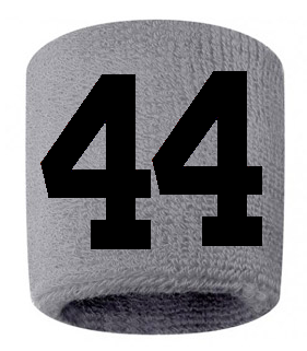 Number 44 Custom Gray w/ Black #'s Sweatband Wristband Embroidered Stitched