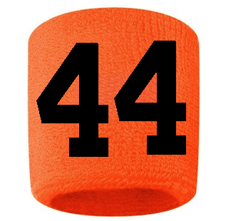 Number 44 Custom Orange w/ Black #'s Sweatband Wristband Embroidered Stitched