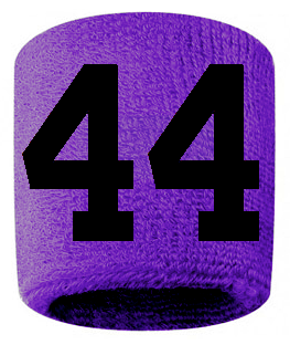 Number 44 Custom Purple w/ Black #'s Sweatband Wristband Embroidered Stitched