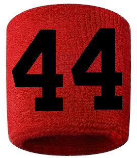 Number 44 Custom Red w/ Black #'s Sweatband Wristband Embroidered Stitched