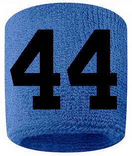 Number 44 Custom Royal Blue w/ Black #'s Sweatband Wristband Embroidered Stitched
