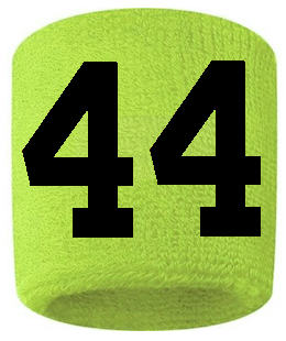 Number 44 Custom Volt Neon Lime Green w/ Black #'s Sweatband Wristband Embroidered Stitched