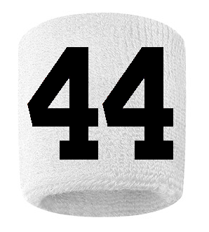 Number 44 Custom White w/ Black #'s Sweatband Wristband Embroidered Stitched