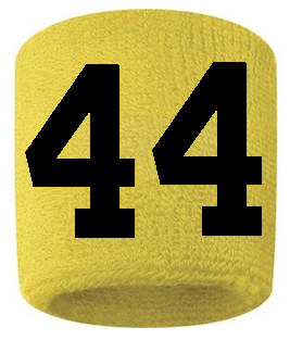 Number 44 Custom Yellow w/ Black #'s Sweatband Wristband Embroidered Stitched
