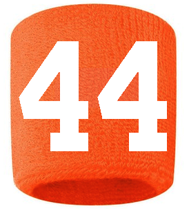 Number 44 Custom Orange w/ White #'s Sweatband Wristband Embroidered Stitched