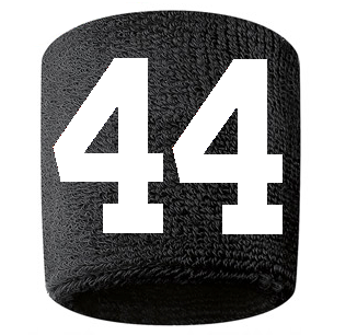 Number 44 Custom Black w/ White #'s Sweatband Wristband Embroidered Stitched