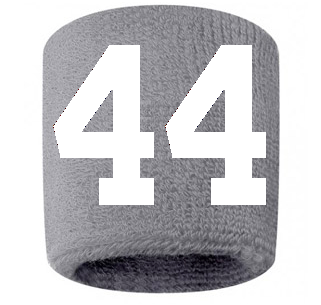 Number 44 Custom Gray w/ White #'s Sweatband Wristband Embroidered Stitched