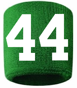 Number 44 Custom Green w/ White #'s Sweatband Wristband Embroidered Stitched