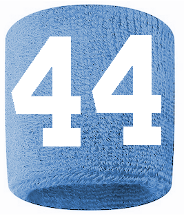 Number 44 Custom Light Blue w/ White #'s Sweatband Wristband Embroidered Stitched