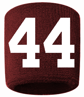 Number 44 Custom Maroon w/ White #'s Sweatband Wristband Embroidered Stitched