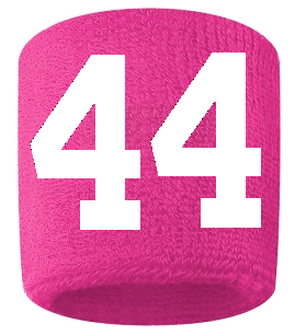 Number 44 Custom Hot Pink w/ White #'s Sweatband Wristband Embroidered Stitched