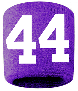 Number 44 Custom Purple w/ White #'s Sweatband Wristband Embroidered Stitched