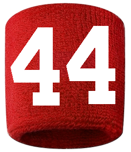 Number 44 Custom Red w/ White #'s Sweatband Wristband Embroidered Stitched